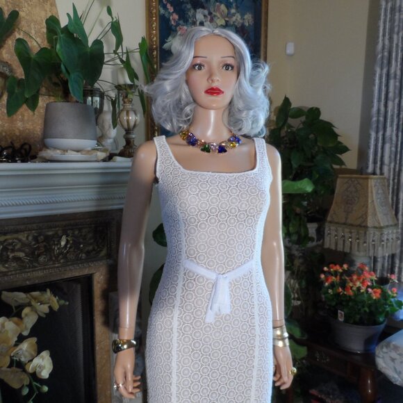 New Moschino CheapandChic White Crotchet Lace w/Pink Underlay SheathDress Size 8 - Picture 7 of 16